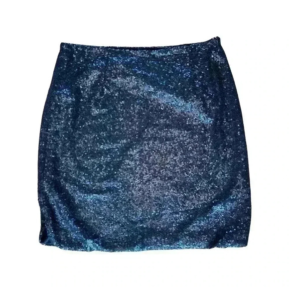 Black Sequin Halogen Mini Skirt Size 4P - Picture 1 of 7